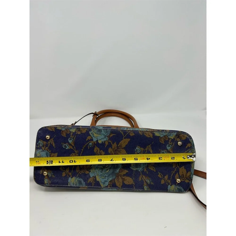 Lauren Ralph Lauren Satchel Top Shoulder Handle Bag Medium Navy Floral Zip